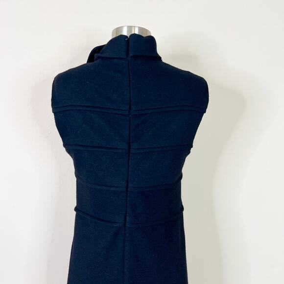 Tory Burch | Duncan Black Wool Tie Neck Designer A Line Solid Sleeveless Dress M - Picture 7 of 11